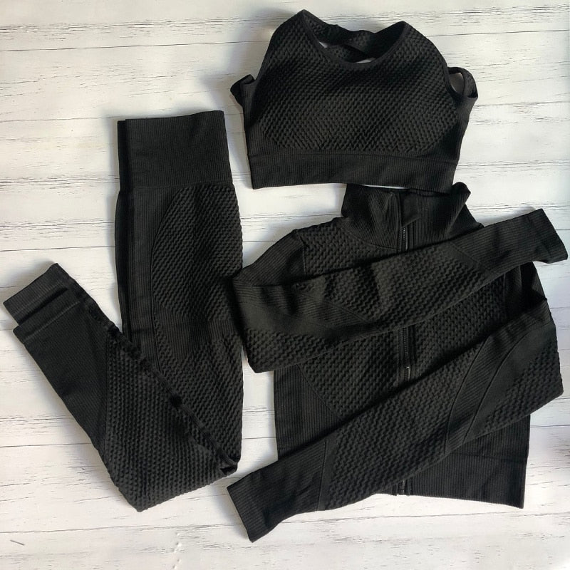 Women Sports Bras Crop Tops High Waist 2Pcs Yoga Sets Zipper Tracksuits Outfits Sportswear Jogging Suit Sweatpants Sport Jogger - Yallafit