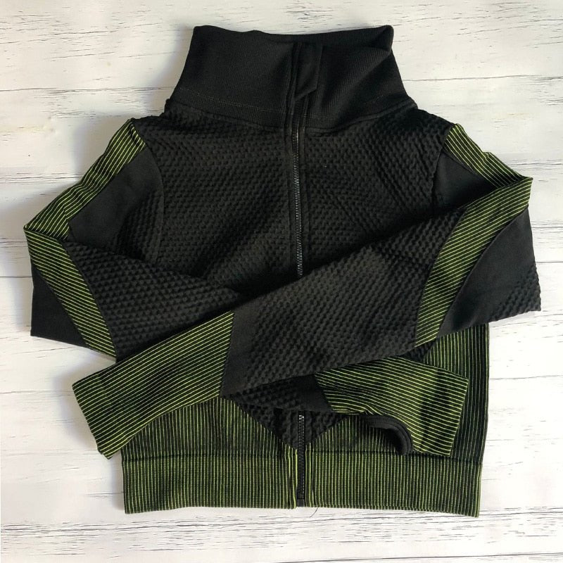 Women Sports Bras Crop Tops High Waist 2Pcs Yoga Sets Zipper Tracksuits Outfits Sportswear Jogging Suit Sweatpants Sport Jogger - Yallafit