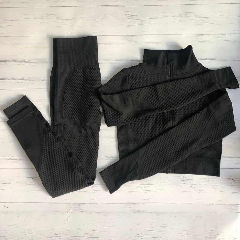 Women Sports Bras Crop Tops High Waist 2Pcs Yoga Sets Zipper Tracksuits Outfits Sportswear Jogging Suit Sweatpants Sport Jogger - Yallafit