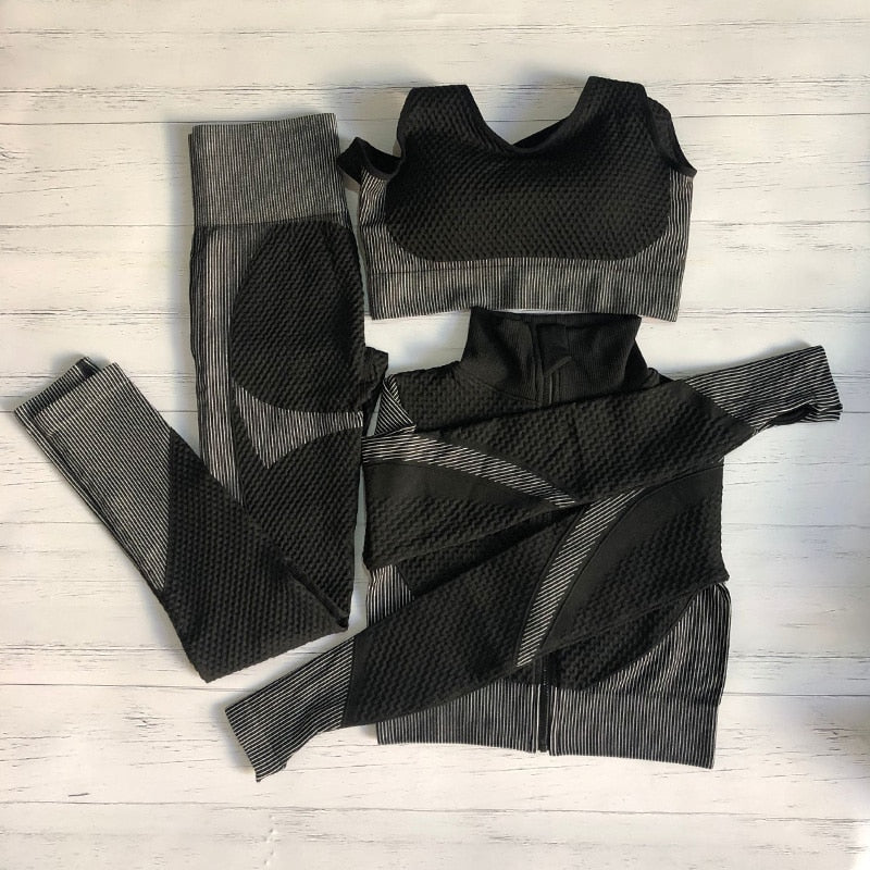 Women Sports Bras Crop Tops High Waist 2Pcs Yoga Sets Zipper Tracksuits Outfits Sportswear Jogging Suit Sweatpants Sport Jogger - Yallafit