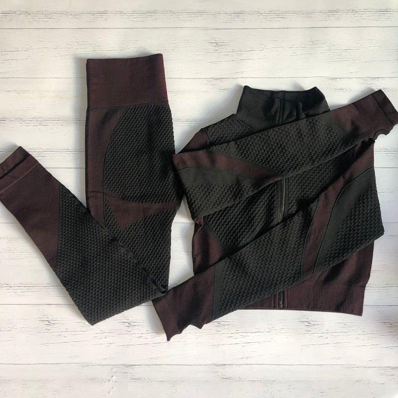 Women Sports Bras Crop Tops High Waist 2Pcs Yoga Sets Zipper Tracksuits Outfits Sportswear Jogging Suit Sweatpants Sport Jogger - Yallafit