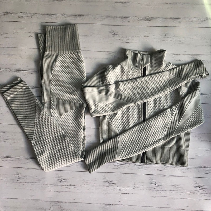 Women Sports Bras Crop Tops High Waist 2Pcs Yoga Sets Zipper Tracksuits Outfits Sportswear Jogging Suit Sweatpants Sport Jogger - Yallafit