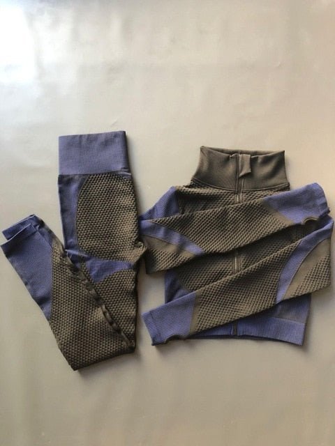 Women Sports Bras Crop Tops High Waist 2Pcs Yoga Sets Zipper Tracksuits Outfits Sportswear Jogging Suit Sweatpants Sport Jogger - Yallafit