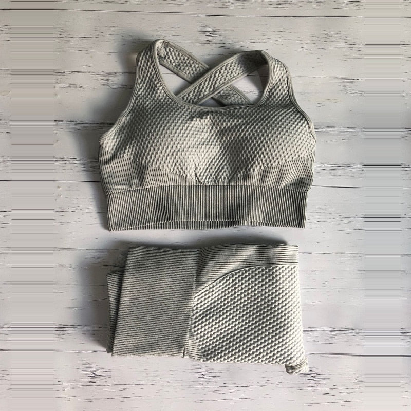 Women Sports Bras Crop Tops High Waist 2Pcs Yoga Sets Zipper Tracksuits Outfits Sportswear Jogging Suit Sweatpants Sport Jogger - Yallafit