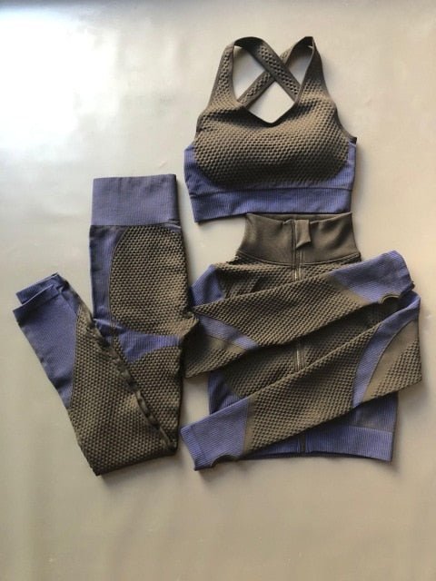 Women Sports Bras Crop Tops High Waist 2Pcs Yoga Sets Zipper Tracksuits Outfits Sportswear Jogging Suit Sweatpants Sport Jogger - Yallafit