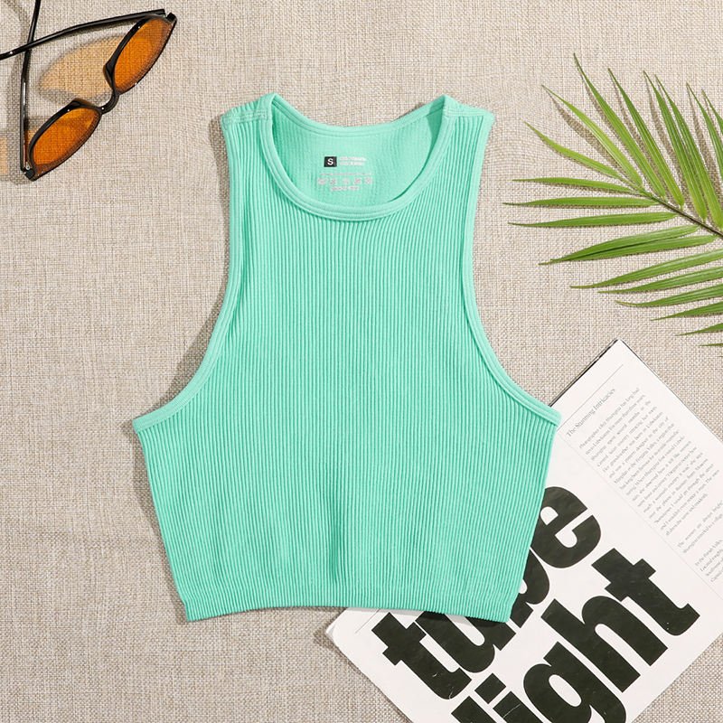 Women Yoga Vest Gym Sports Crop Tops Seamless Streetwear Rib-Knit Fitness Running Vest Workout Bra Tank Top Female Without Pad - Yallafit 0