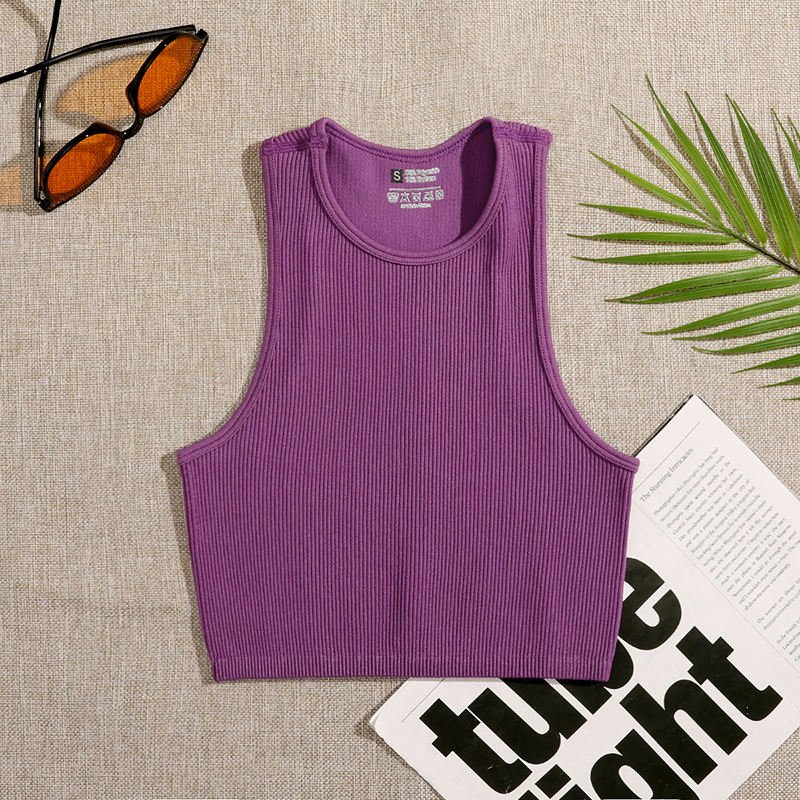 Women Yoga Vest Gym Sports Crop Tops Seamless Streetwear Rib-Knit Fitness Running Vest Workout Bra Tank Top Female Without Pad - Yallafit 0
