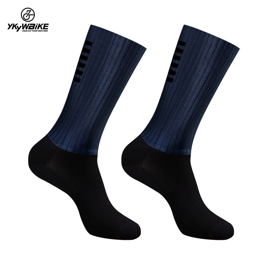 YKYWBIKE Anti Slip Silicone Aero Socks Whiteline Cycling Socks Men Bicycle Sport Running Bike Socks - Yallafit 0