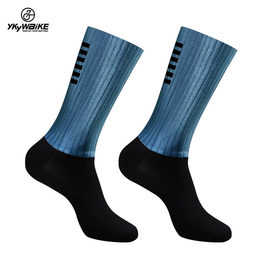 YKYWBIKE Anti Slip Silicone Aero Socks Whiteline Cycling Socks Men Bicycle Sport Running Bike Socks - Yallafit 0