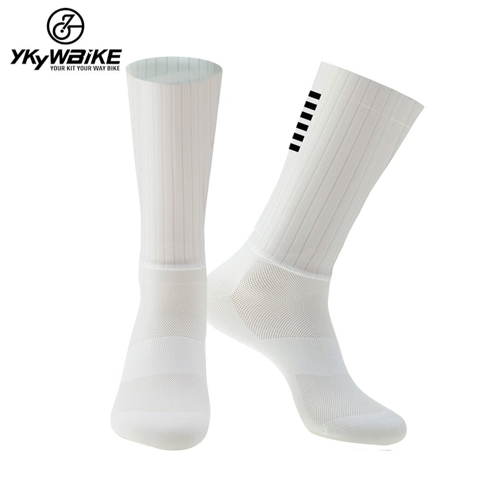 YKYWBIKE Anti Slip Silicone Aero Socks Whiteline Cycling Socks Men Bicycle Sport Running Bike Socks - Yallafit 0