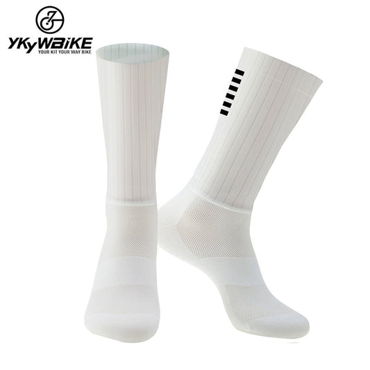YKYWBIKE Anti Slip Silicone Aero Socks Whiteline Cycling Socks Men Bicycle Sport Running Bike Socks - Yallafit 0