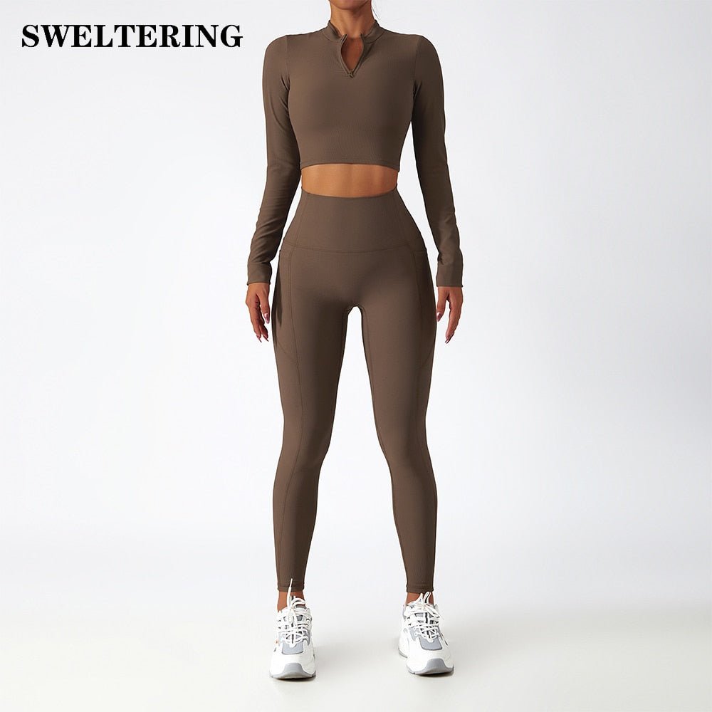Yoga Set 2 Piece Women Sportswear Workout Clothes Women Sport Sets Suits For Fitness Long Sleeve Seamless Gym Push Up Leggings - Yallafit 0