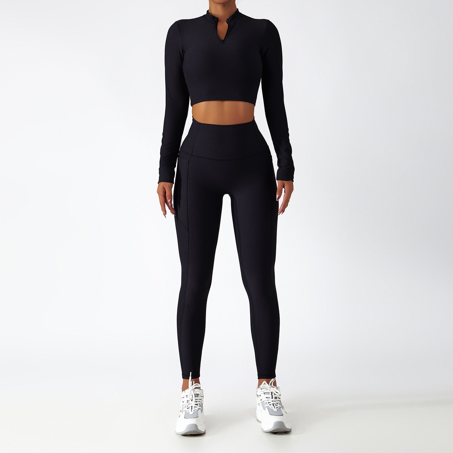 Yoga Set 2 Piece Women Sportswear Workout Clothes Women Sport Sets Suits For Fitness Long Sleeve Seamless Gym Push Up Leggings - Yallafit 0